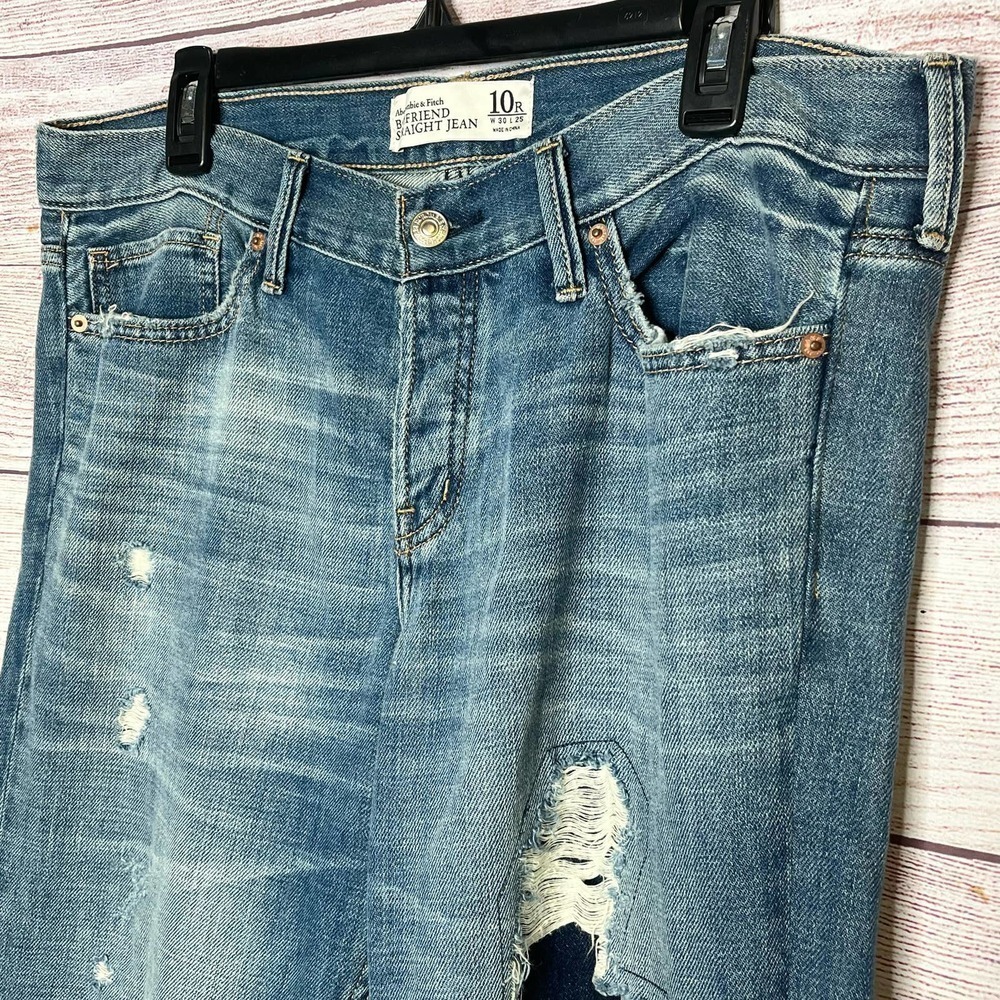 Abercrombie & Fitch Boyfriend Straight Distressed Denim Jeans Size 10 New - Picture 5 of 12